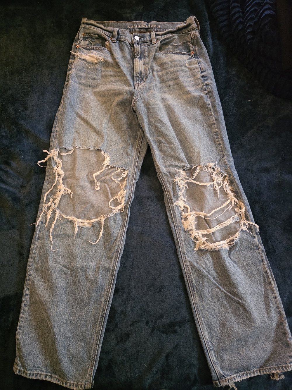 American Eagle Outfitters Women's  Highest Rise Baggy Straight Distressed Jeans